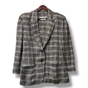 Cathy Hardwick Vintage Plaid Wool‎ Blazer Boxy Jacket Retro Academia 80s 90s